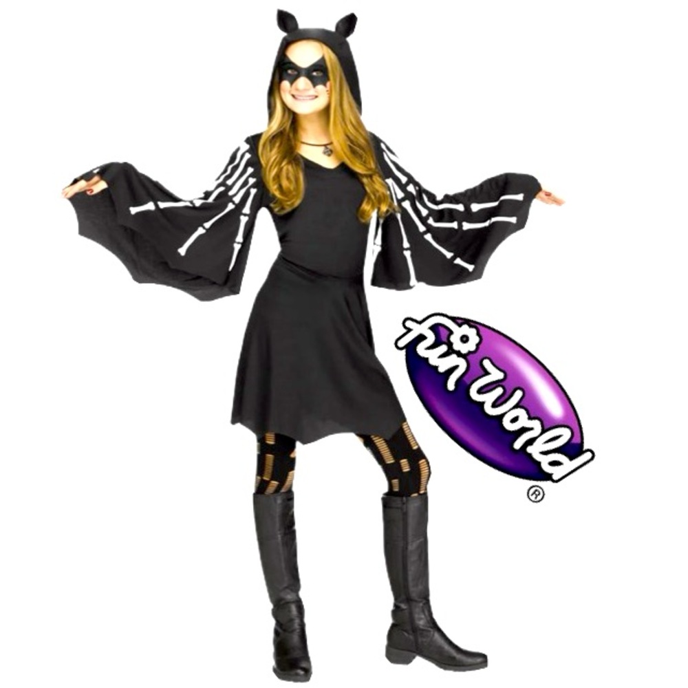FUN WORLD Sweet Bat Halloween Skeleton Hooded Dress Girl’s Size L (12-14)